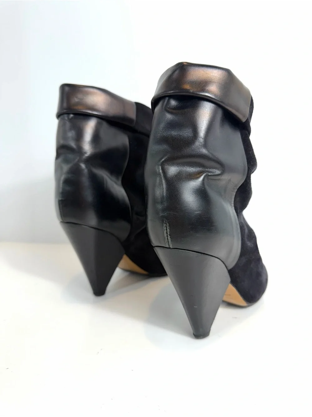 Isabel Marant Black Suede Leather Cone Heel Slouch Ankle Boots EU 36 / US 6